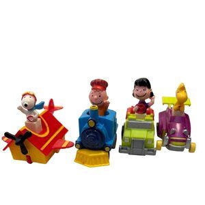 Set of 4 Peanuts Snoopy McDonalds Happy Meal Toy Cars Set Press Down & Go 1989